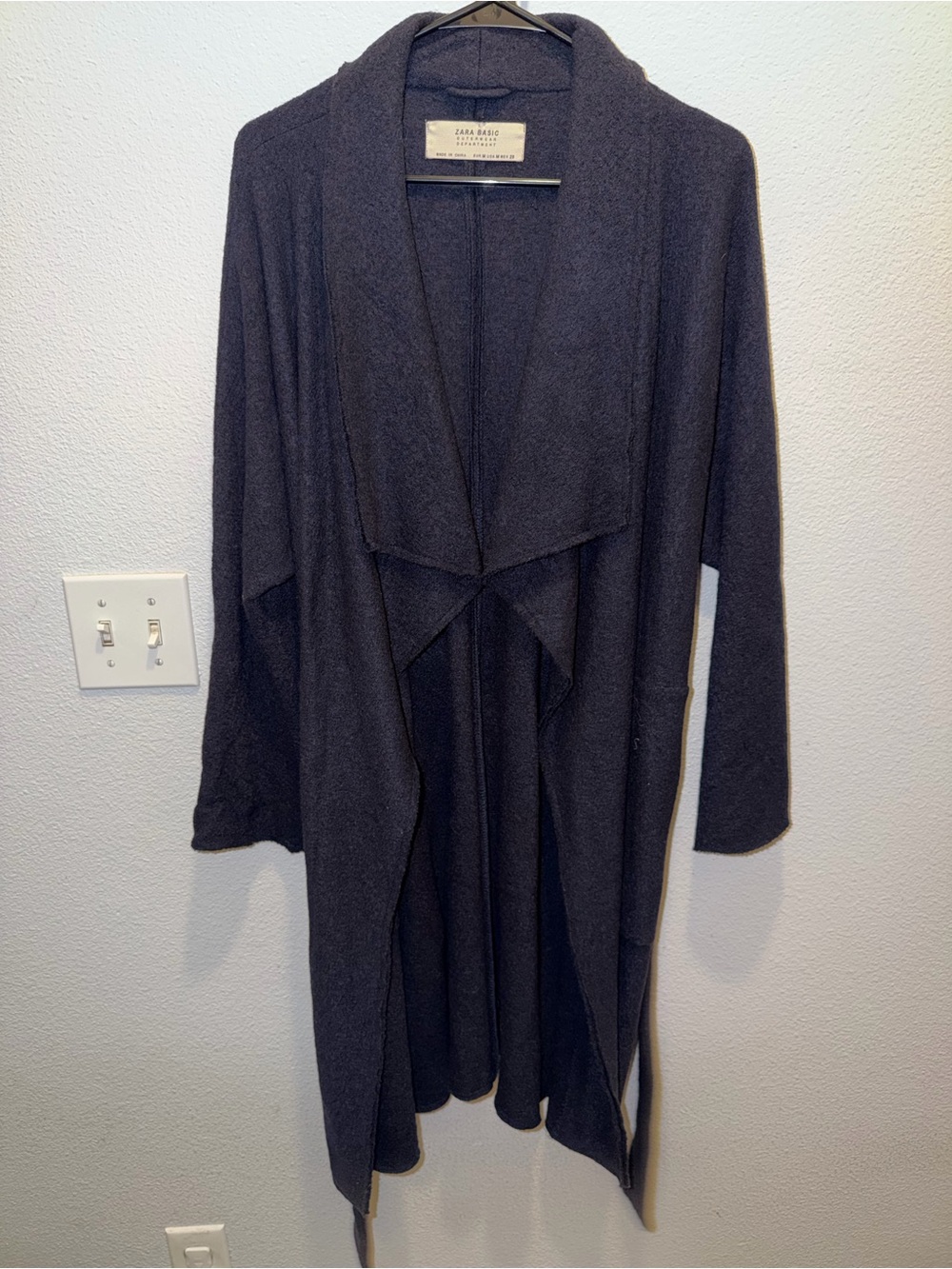 Zara Basic Wool Blend Long Waterfall Wrap Coat Cardigan Belted Black M